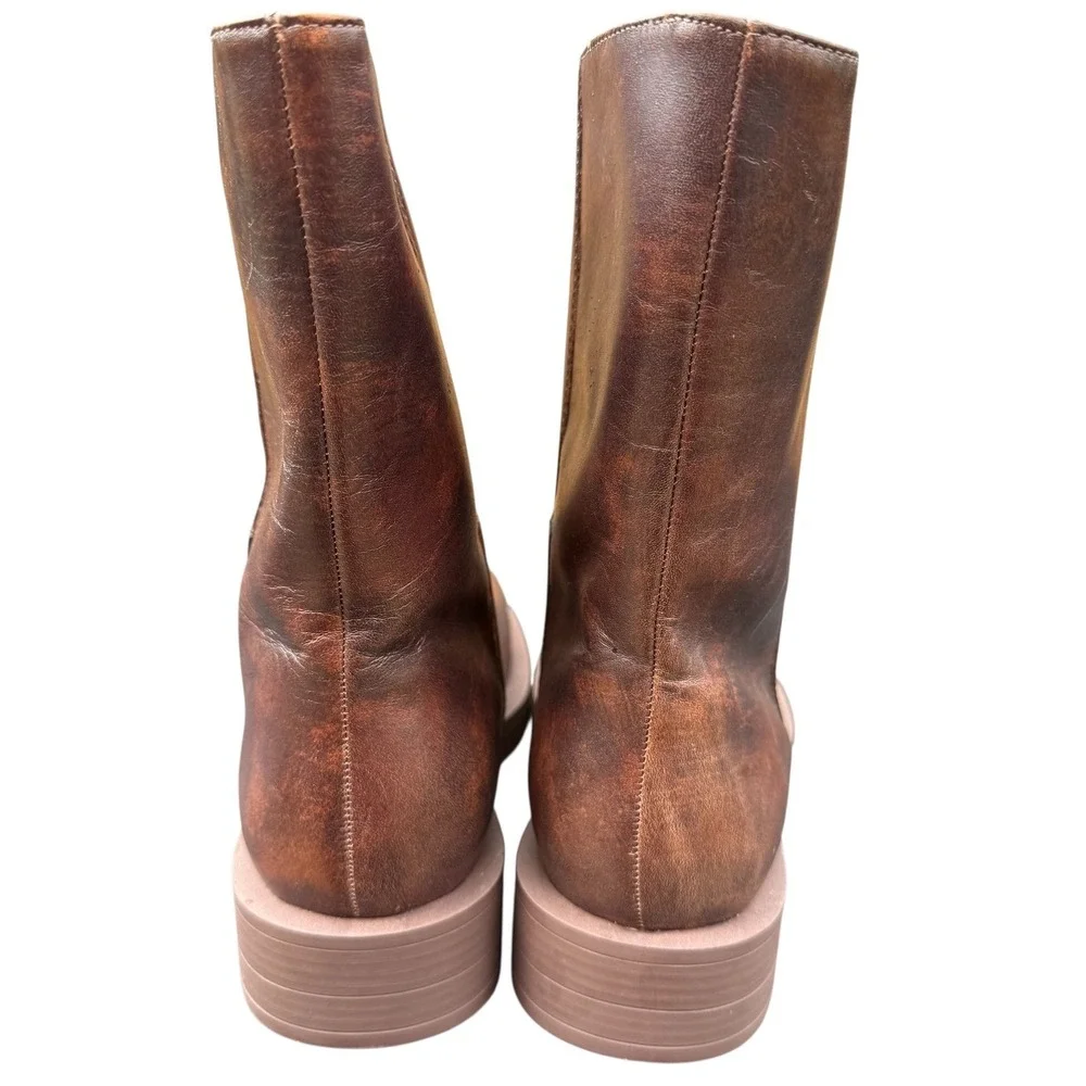 Schutz Jamie Leather Ankle Bootie Brown Size 7 US Slip-On Block Heel Boot